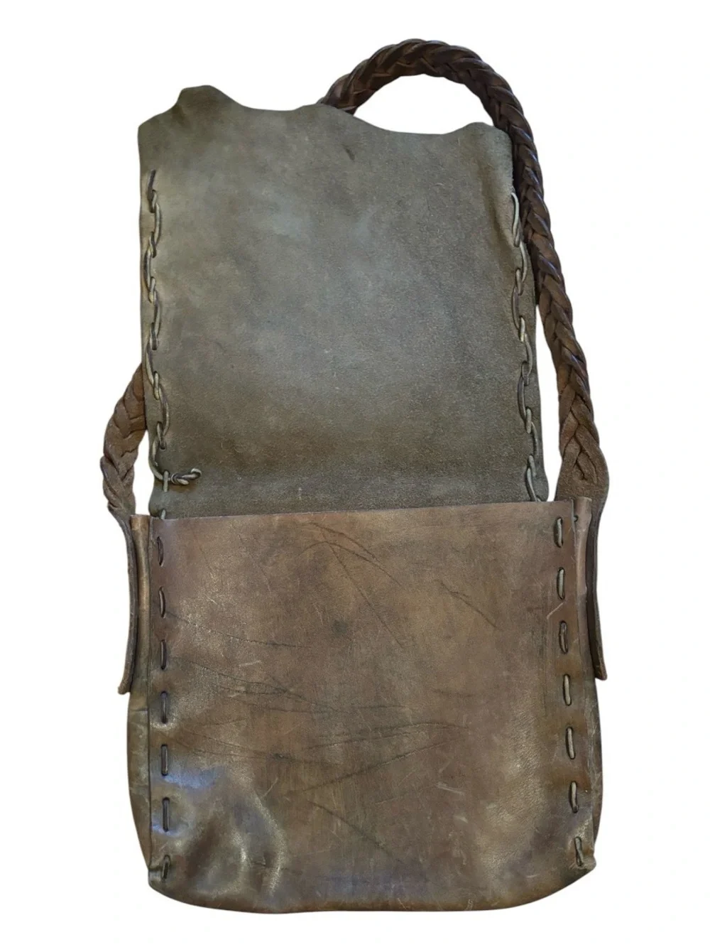 Large Brown Handmade Leather Satchel With Braided Sturdy Strap | Hippie Travel